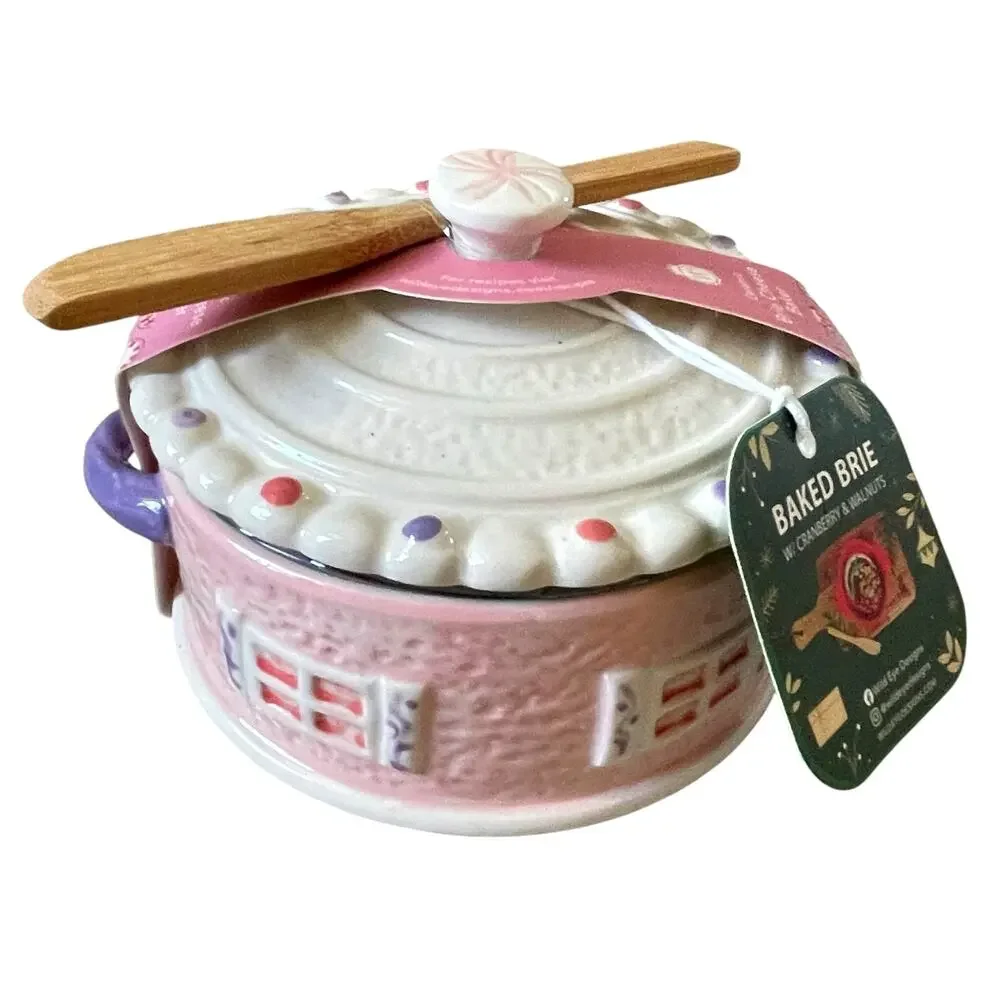 Pink Gingerbread House Brie Cheese Baker with Lid Bakeshop Christmas 2024 New